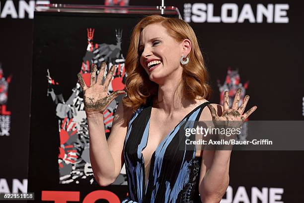 Actress Jessica Chastain is honored with Hand and Footprint Ceremony at TCL Chinese Theatre on November 3, 2016 in Hollywood, California.