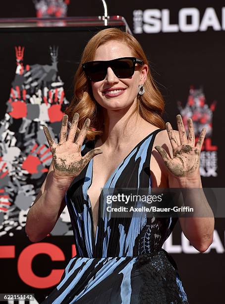Actress Jessica Chastain is honored with Hand and Footprint Ceremony at TCL Chinese Theatre on November 3, 2016 in Hollywood, California.