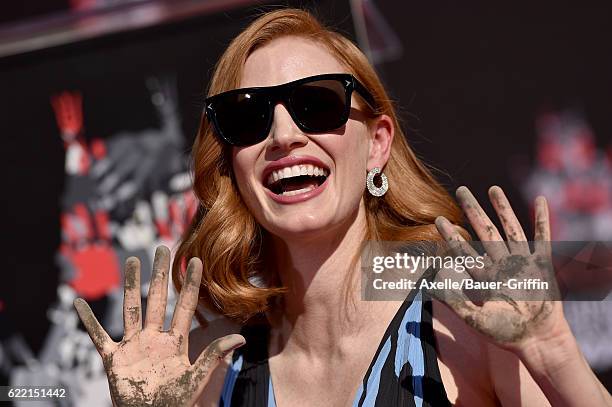 Actress Jessica Chastain is honored with Hand and Footprint Ceremony at TCL Chinese Theatre on November 3, 2016 in Hollywood, California.