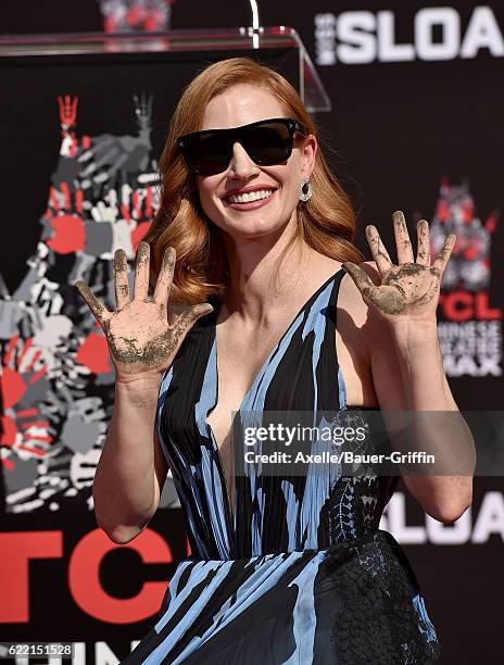 Actress Jessica Chastain is honored with Hand and Footprint Ceremony at TCL Chinese Theatre on November 3, 2016 in Hollywood, California.