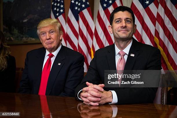 President-elect Donald Trump meets with House Speaker Paul Ryan at the U.S. Capitol for a meeting November 10, 2016 in Washington, DC. Earlier in the...