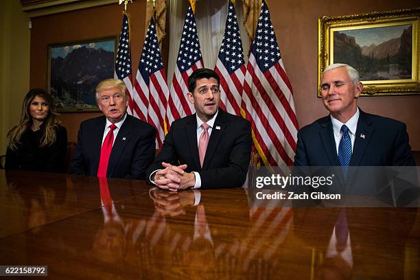 President-elect Donald Trump, with his wife Melania Trump meet with House Speaker Paul Ryan and Vice President-elect Mike Pence at The Capitol...