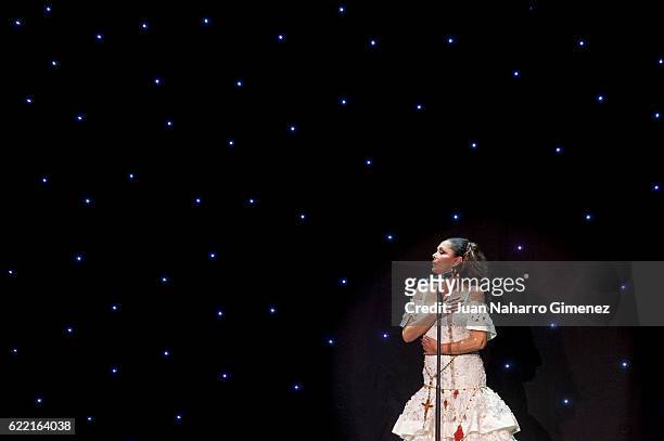 Isabel Pantoja performs during the launching of her new album 'Hasta Que Se Apague El Sol', composed by the mexican song writer Juan Gabriel, who...