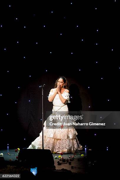 Isabel Pantoja performs during the launching of her new album 'Hasta Que Se Apague El Sol', composed by the mexican song writer Juan Gabriel, who...