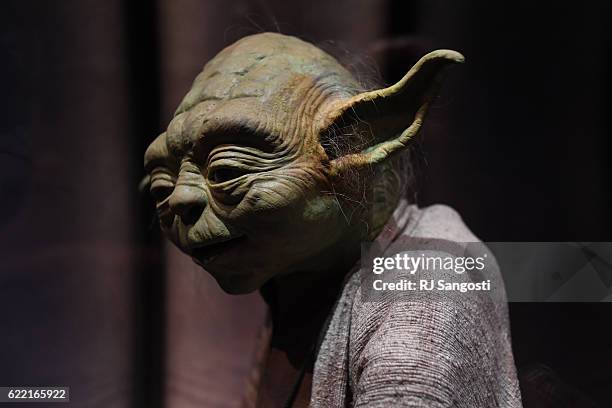 The costume of 900-year-old Jedi Master, Yoda, is on display at the Star Wars and The Power of Costume exhibit at The Denver Art Museum, November 10,...