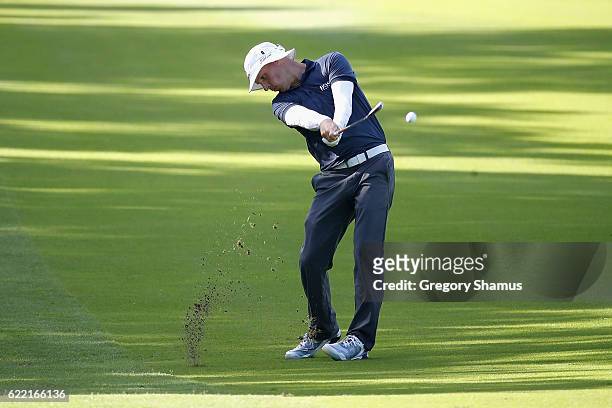 Ben Crane of the United States plays his shot from the 12th fairway during the first round of the OHL Classic at Mayakoba on November 10, 2016 in...