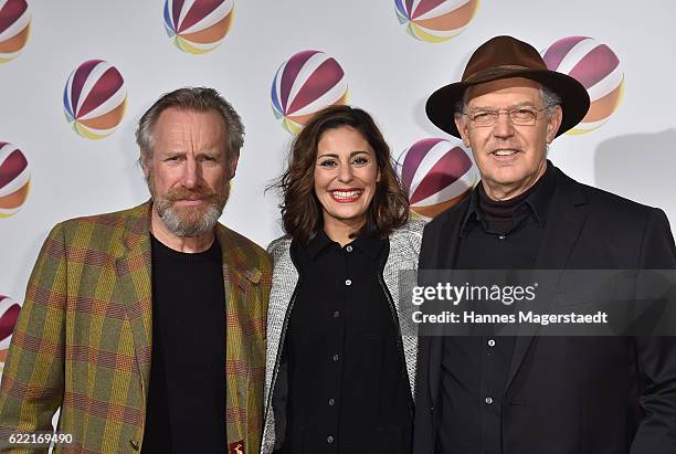 Nicholas Farrell, Funda Vanroy and Peter Gilbert Cotton during the 'Jack the Ripper - Eine Frau jagt einen Moerder' Premiere at Gloria Palast on...