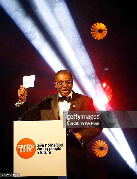 Centrepoint CEO Seyi Obakin speaks during Centrepoint at the Palace, a fundraising event in the grounds of Kensington Palace on November 10, in...