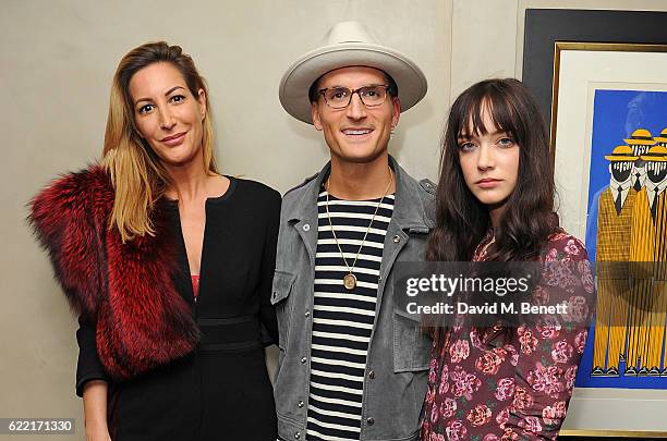 Laura Pradelska, Oliver Proudlock and Elizabeth Jane Bishop attend 5 Years of Gazelli SkinCare on November 10, 2016 in London, England.