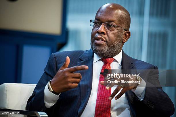 Bernard Tyson, chairman and chief executive officer of Kaiser Permanente Inc., speaks during the New York Times DealBook conference in New York,...