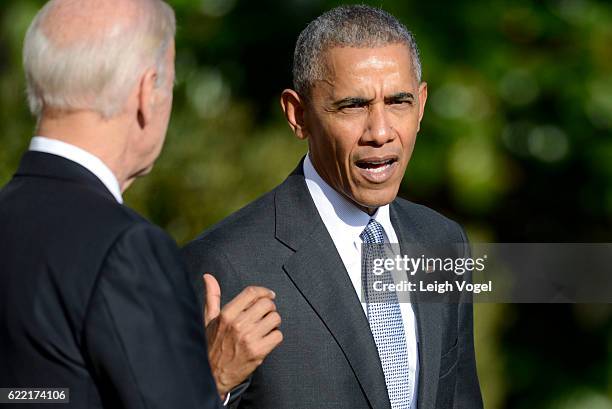 Vice President Joe Biden listens as President Obama welcomes the 2016 NBA Champions Cleveland Cavaliers to The White House on November 10, 2016 in...