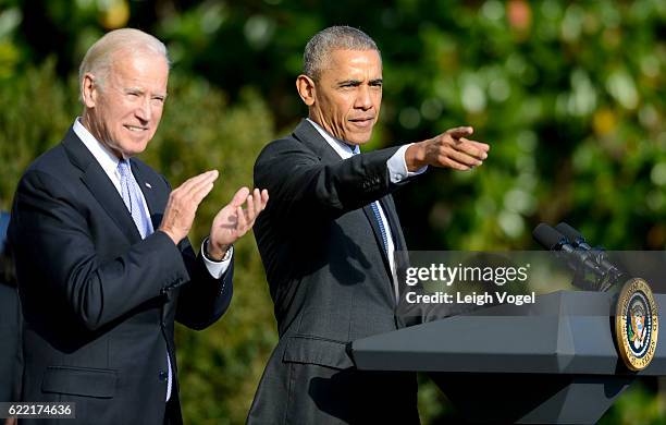 President Obama and Vice President Biden welcome the 2016 NBA champions Cleveland Cavaliers at The White House on November 10, 2016 in Washington, DC.