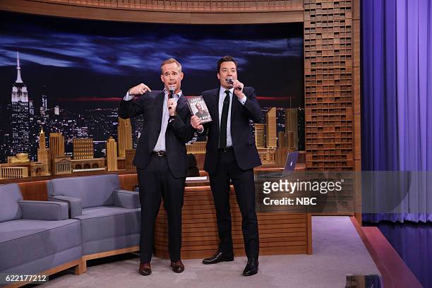 Episode 0568 -- Pictured: Announcer Joe Buck during an interview with host Jimmy Fallon on November 10, 2016 --