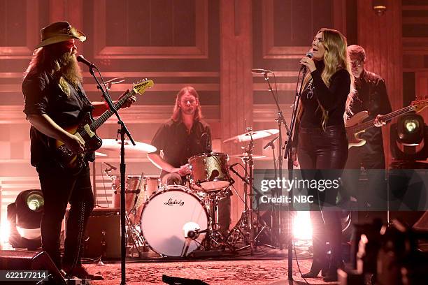 Episode 0568 -- Pictured: Musical guests Chris Stapleton and Morgane Stapleton perform on November 10, 2016 --