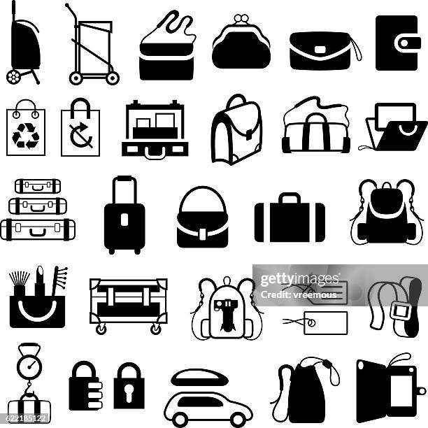 luggage, bags and cases icons - roof stock illustrations