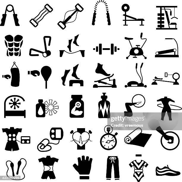 exercise, gym and fitness equipment - mini trampoline stock illustrations