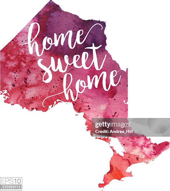home sweet home vector watercolor map of ontario - manitoulin island stock illustrations