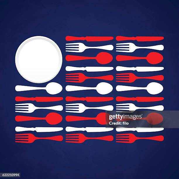 usa food flag - white plate stock illustrations