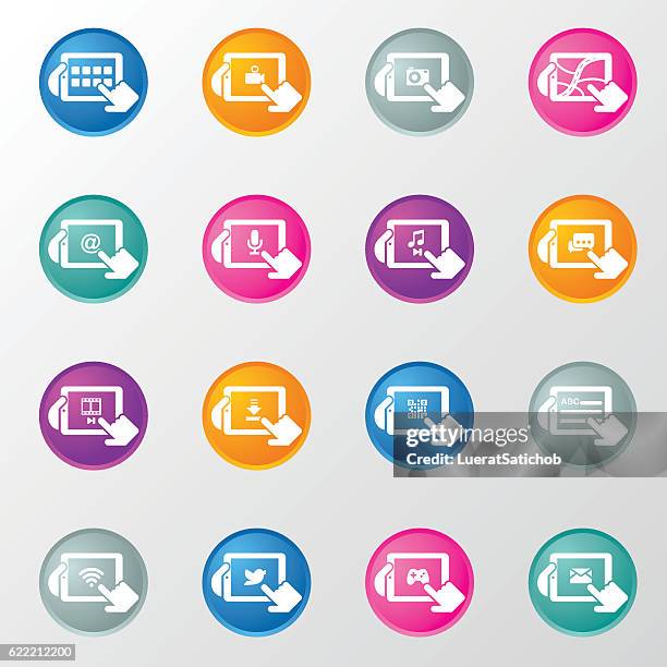 tablet function circle color icons - using tablet home stock illustrations