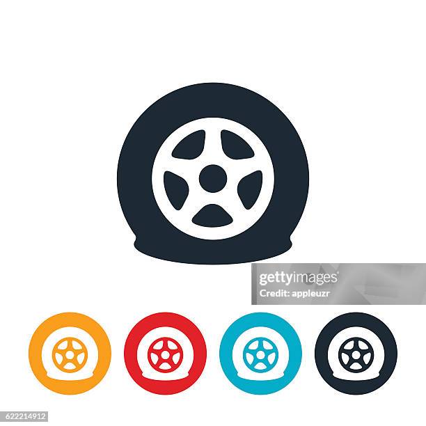 ilustraciones, imágenes clip art, dibujos animados e iconos de stock de icono de neumático plano - flat tire