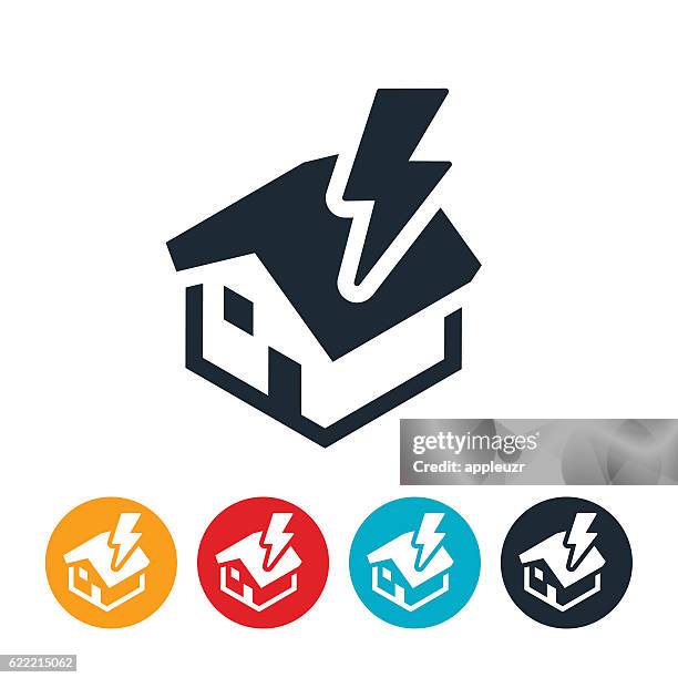 home lightning strike icon - lightning strike house stock illustrations