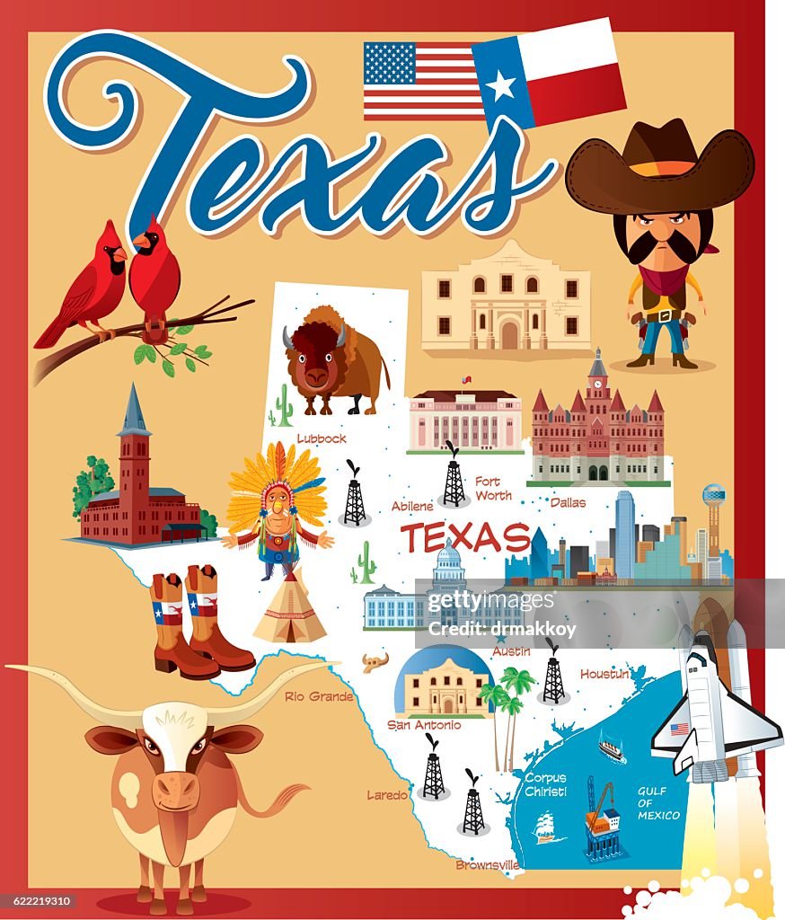 Cartoon-Karte von TEXAS