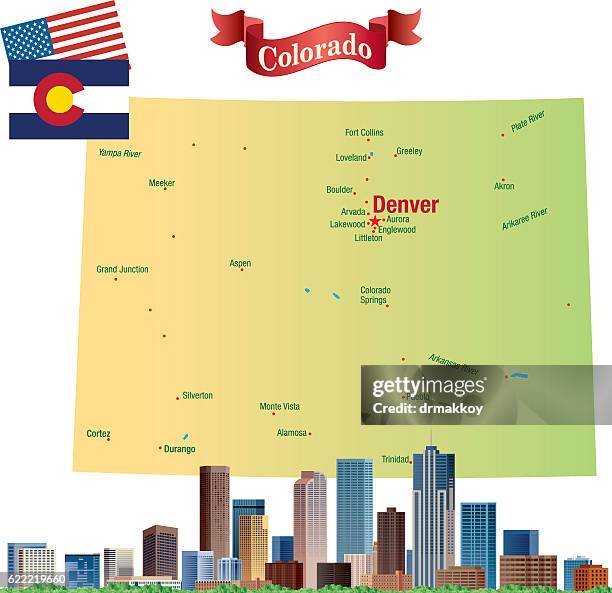 cartoon map of colorado - fort collins skyline stock illustrations