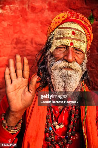 sadhu-indien holyman assis dans le temple  - pashupatinath photos et images de collection