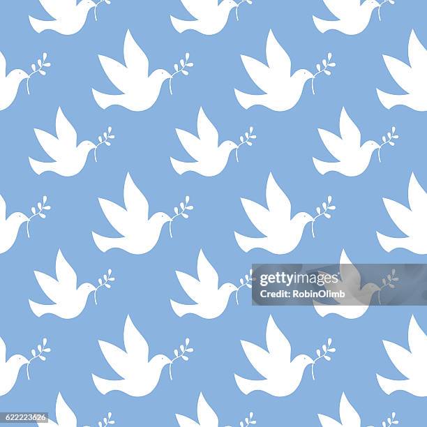 ilustraciones, imágenes clip art, dibujos animados e iconos de stock de patrón sin fisuras de peace dove - paloma blanca