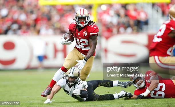 DuJuan Harris of the San Francisco 49ers rushes during the game against the New Orleans Saints at Levi Stadium on November 6, 2016 in Santa Clara,...