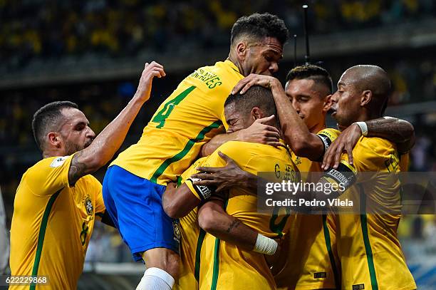 Philippe Players of Brazil celebrates a scored goal against Argentina during a match between Brazil and Argentina as part 2018 FIFA World Cup Russia...