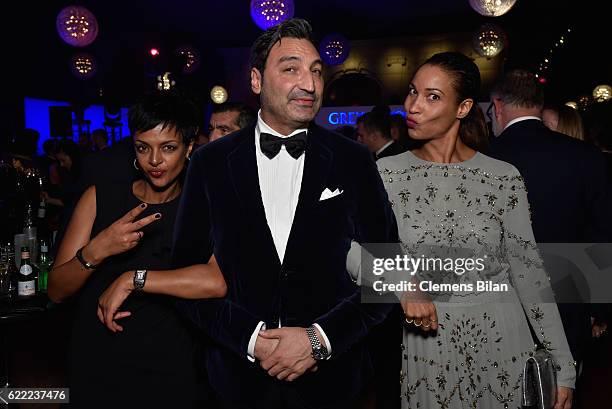 Dennenesch Zoude, Mousse T and Annabelle Mandeng attend the GQ Men of the year Award 2016 after show party at Komische Oper on November 10, 2016 in...