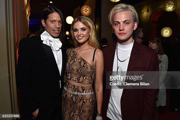 Jorge Gonzalez, Bonnie Strange and Psaiko.Dino attend the GQ Men of the year Award 2016 after show party at Komische Oper on November 10, 2016 in...