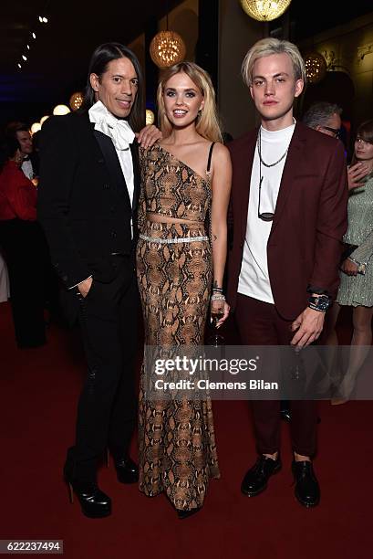 Jorge Gonzalez, Bonnie Strange and Psaiko.Dino attend the GQ Men of the year Award 2016 after show party at Komische Oper on November 10, 2016 in...