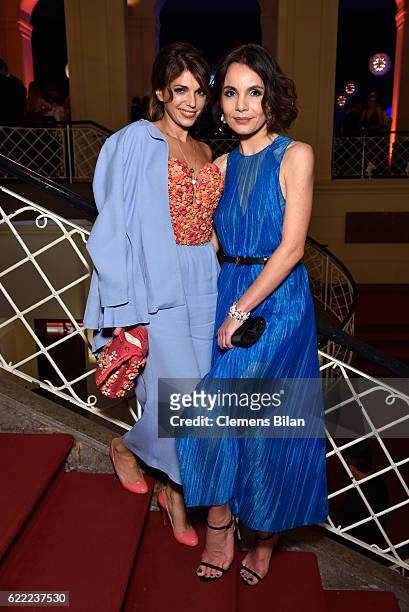 Anna Angelina Wolfers and Nadine Warmuth attend the GQ Men of the year Award 2016 after show party at Komische Oper on November 10, 2016 in Berlin,...