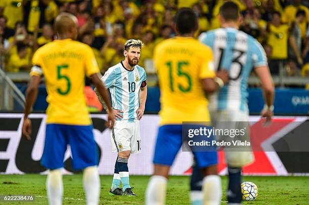 Messi of Argentina a match between Brazil and Argentina as part 2018 FIFA World Cup Russia Qualifier at Mineirao stadium on November 10, 2016 in Belo...