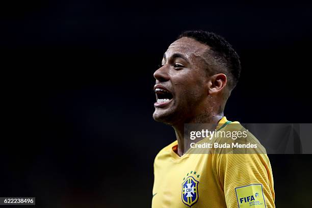 Neymar of Brazil reacts during a match between Brazil and Argentina as part of 2018 FIFA World Cup Russia Qualifier at Mineirao stadium on November...