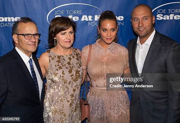 Joe Torre, Alice Wolterman, Hannah Davis and Derek Jeter attend 14th Annual Joe Torre Safe At Home Foundation Celebrity Gala at Cipriani 25 Broadway...