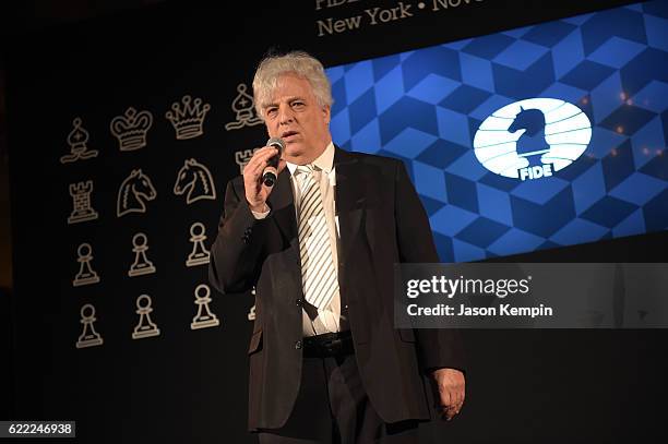 Israel Gelfer speaks at 2016 Gala Opening for World Chess Championship at The Plaza Hotel on November 10, 2016 in New York City.