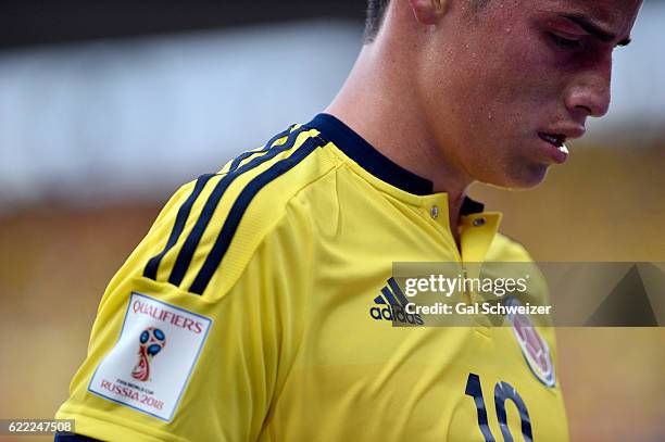 James Rodriguez of Colombia gestures during a match between Colombia and Chile as part of FIFA 2018 World Cup Qualifiers at Metropolitano Roberto...