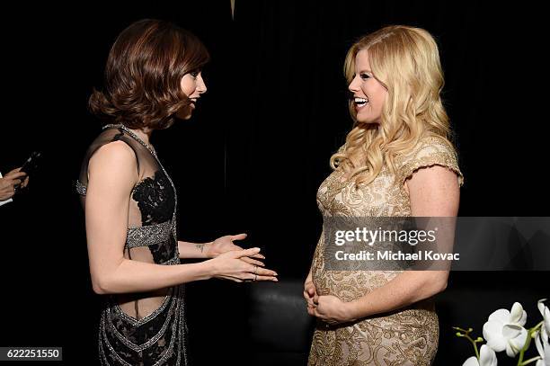 Actors Lily Collins and Megan Hilty attend the premiere of "Rules Don't Apply" at AFI Fest 2016, presented by Audi at TCL Chinese Theatre on November...