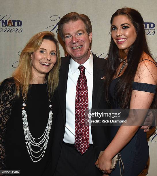 Kathy Tolman, NATD President Steve Tolman and Jenny Tolman attend the 2016 NATD Honors Gala at Hermitage Hotel on November 9, 2016 in Nashville,...