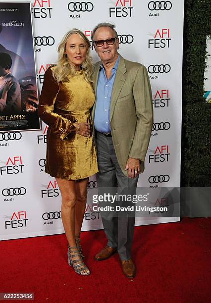 Margaret DeVogelaere and Peter Fonda attends the premiere of Rules Don't Apply at AFI Fest 2016, presented by Audi at TCL Chinese Theatre on November...