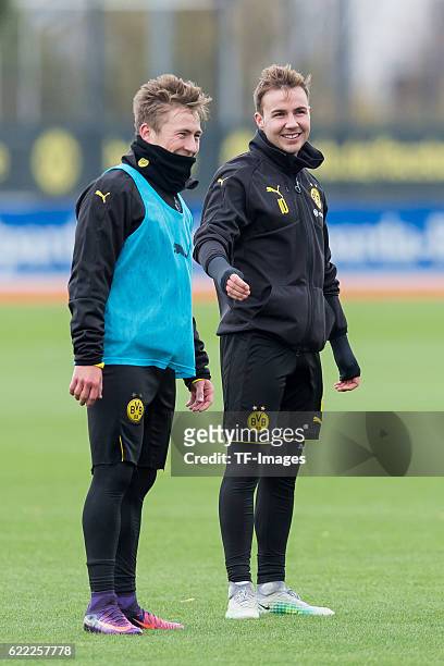 DORTMand, GERMANY Felix Passlack of Borussia Dortmand and Mario Goetze of Borussia Dortmand during a training session on November 06, 2016 in...