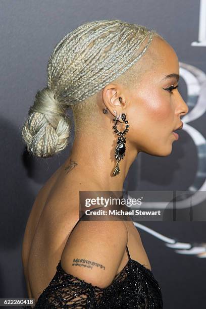 Actress Zoe Kravitz attends the "Fantastic Beasts And Where To Find Them" world premiere at Alice Tully Hall, Lincoln Center on November 10, 2016 in...