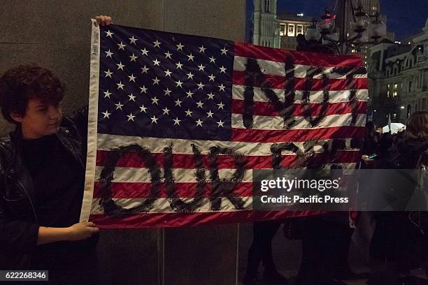 Two days after the U.S. Presidential election, demonstrators staged a rally in Thomas Paine Plaza and march on John F. Kennedy Boulevard in downtown...