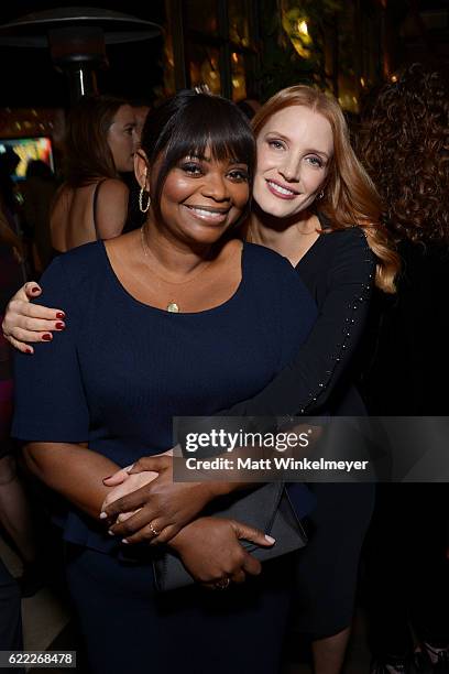 Actresses Octavia Spencer and Jessica Chastain attend the Hollywood Foreign Press Association and InStyle celebrate the 2017 Golden Globe Award...