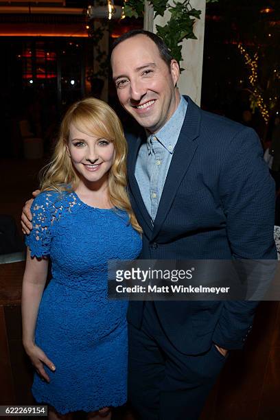 Actors Melissa Rauch and Tony Hale attend the Hollywood Foreign Press Association and InStyle celebrate the 2017 Golden Globe Award Season at Catch...