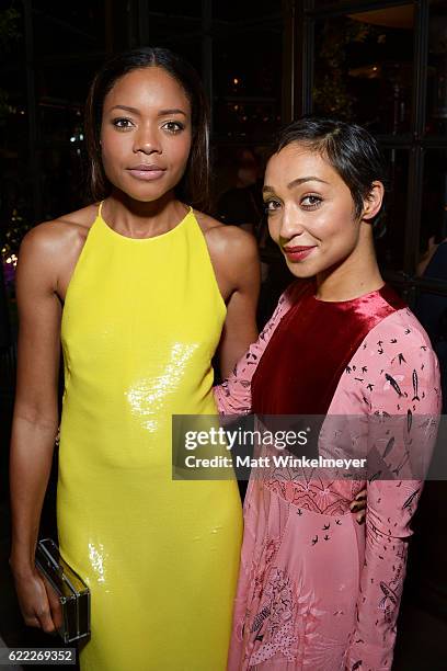 Naomie Harris and Ruth Negga attend the Hollywood Foreign Press Association and InStyle celebrate the 2017 Golden Globe Award Season at Catch LA on...