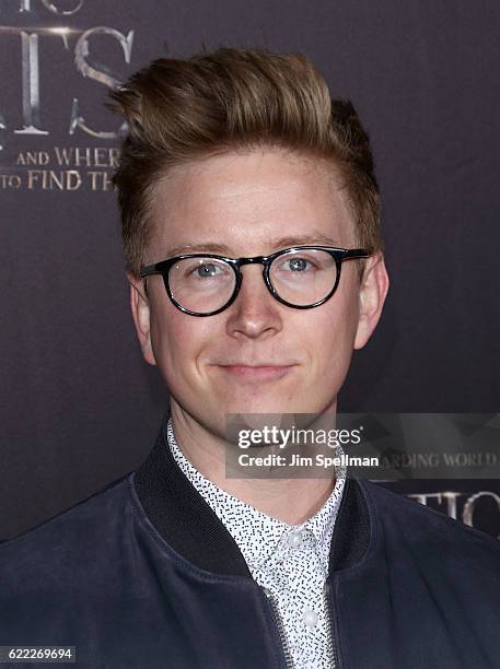 Podcast personality Tyler Oakley attends the "Fantastic Beasts And Where To Find Them" world premiere at Alice Tully Hall, Lincoln Center on November...